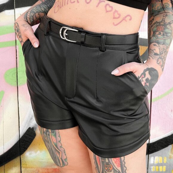 Foxblood Faux Leather Shorts Pockets Black Small - Picture 3 of 6